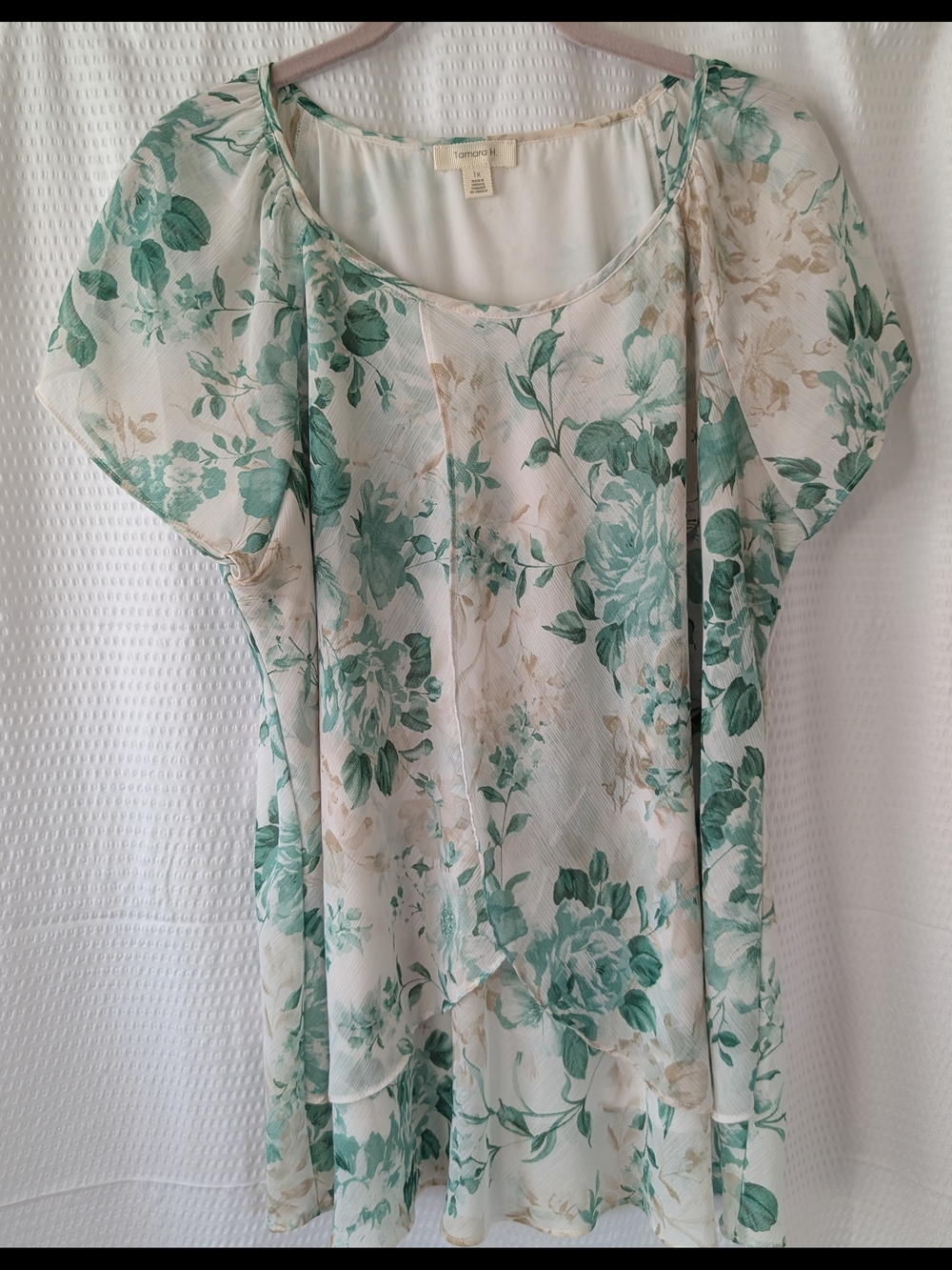Lightweight Floral Tunic Top in Ivory and Green by Tamara H